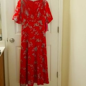 Betsey johnson floral puff sleeve midi shirt dress
